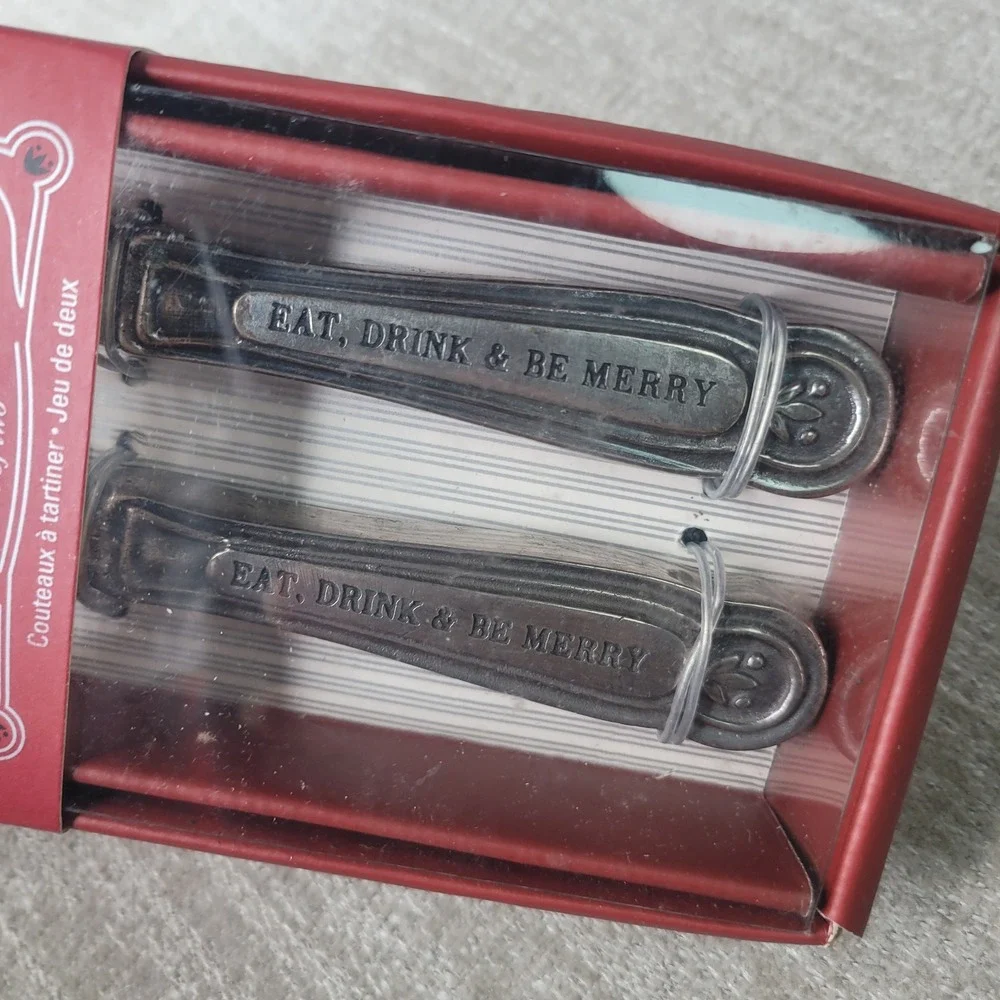 Williams Sonoma Eat Drink & Be Merry Spreaders Set of 2 Holiday Christmas New